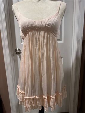 Free People Pale Blush Ruffled Babydoll Slip Dress